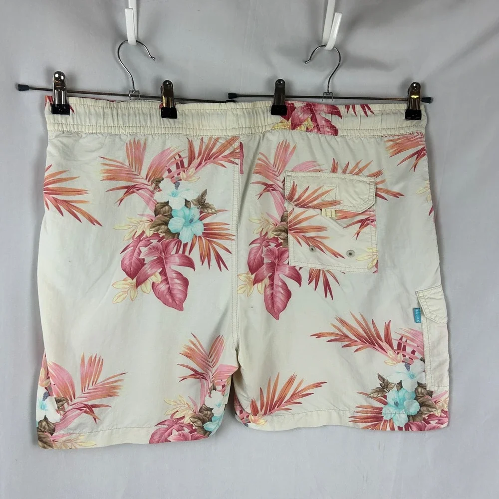 Tommy Bahama Relax Mens XL Swim Trunks‎ Tropical Floral Cargo Board Shorts Cream
